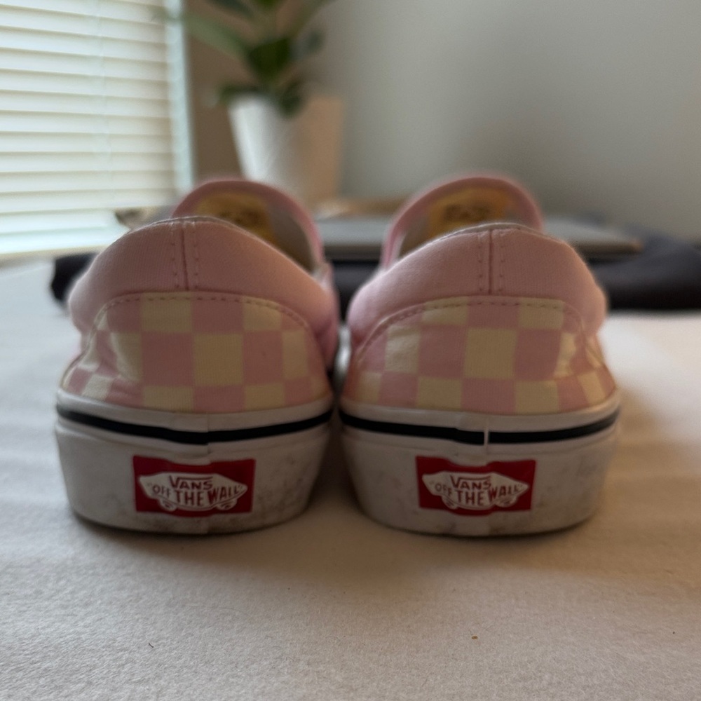 Vans Women’s Pink and White Checkered Slip-On Sneakers - Picture 3 of 8